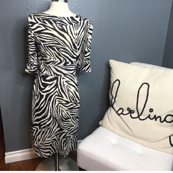 Make offer! Diane Von Furstenberg 100% silk Zebra Print Midi Dress black  Size10 - Picture 4 of 5